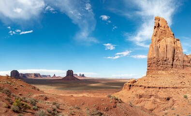 Aerial view of desert landscape with rock formations