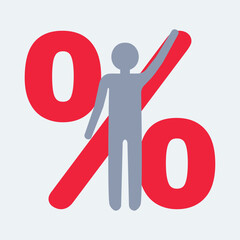 Man and percent symbol icon. Flat style sign for mobile concept and web design. Symbol, logo illustration. 