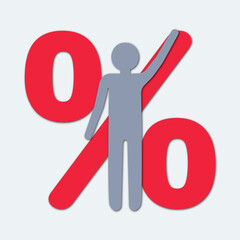 Man and percent symbol icon. Flat style sign for mobile concept and web design. Symbol, logo illustration. 