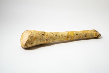 Close-up image of a raw radish on a white background