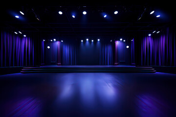 Blue lighting stage background. AI technology generated image