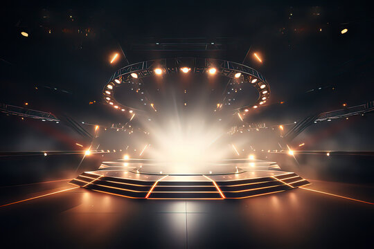 A stage with dazzling lights. AI technology generated image