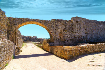 city archway of roman origin dating from the 1st century ruins found at the Conimbriga Ruins,...