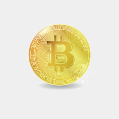 Bitcoin Crypto Currency . Gold coin with shining, bright, glossy, sparkling effect white background . Vector illustration. Use for logos, print products, page and web decor or other design	
