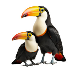 toucan mom and baby toucan isolated on transparent background cutout , generative ai - obrazy, fototapety, plakaty