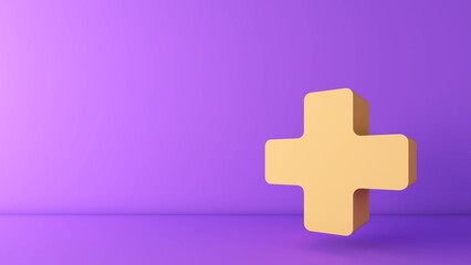 Obraz premium Yellow plus sign on purple background ,Performance measurement, encouragement and teaching,3d rendering