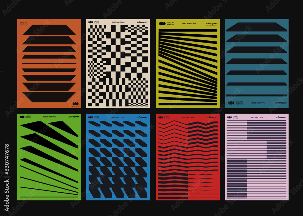 Aufkleber Postmodern Graphic Design Posters Set. Collection of Abstract Geometric Placards Vector Design. Swiss Design Retro Shape Textures.