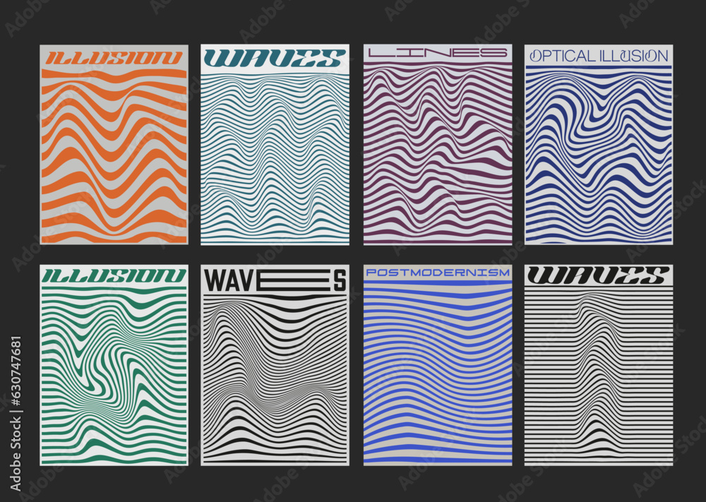 Aufkleber swiss design posters. set of geometric optical illusion art patterns. cool abstract striped textures