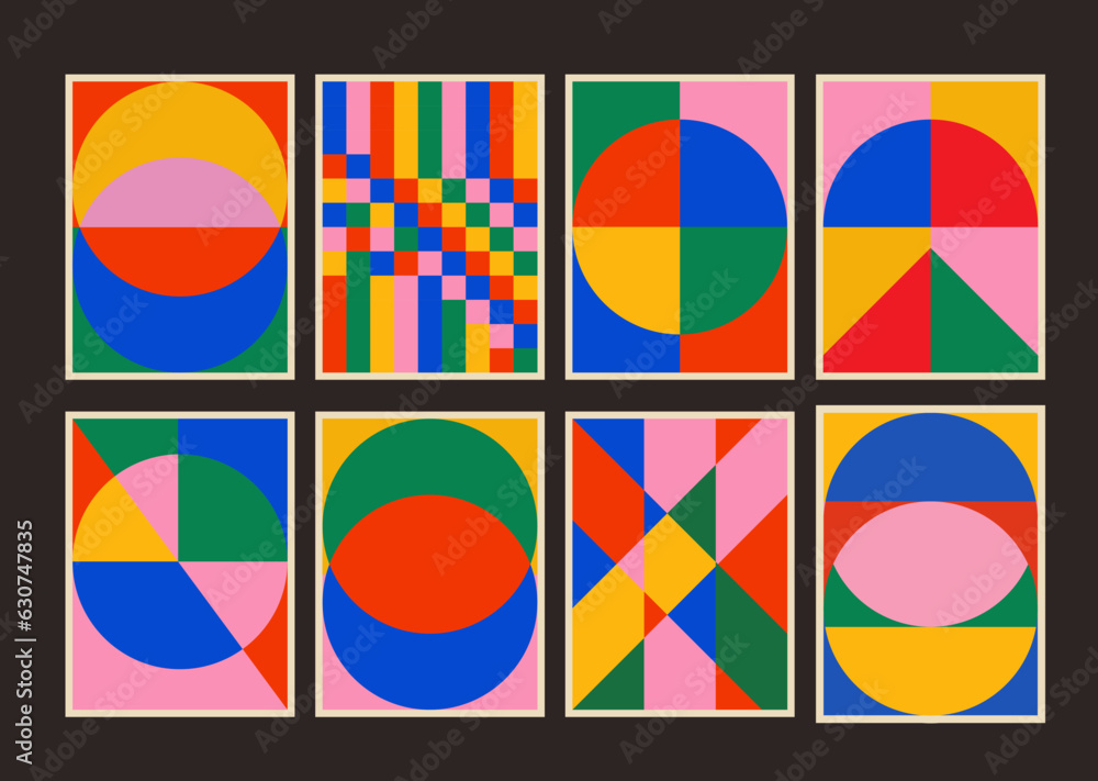 Aufkleber Set Of Abstract Geometric Posters. Colletion of Shape Pattern Designs. Bauhaus Backgrounds. Cool Circle Modern Textures.