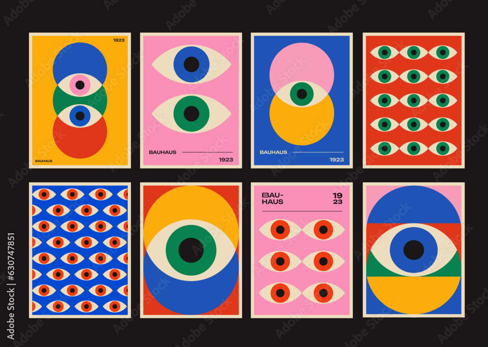 Poster Abstract Bauhaus Eye Posters Set Vector Design. Cool Geometric Patterns.
