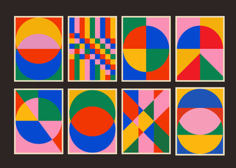 Set Of Abstract Geometric Posters. Colletion of Shape Pattern Designs. Bauhaus Backgrounds. Cool Circle Modern Textures.