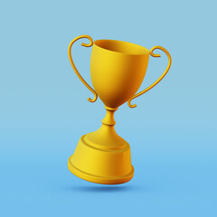 Winner cup on blue background.3d render
