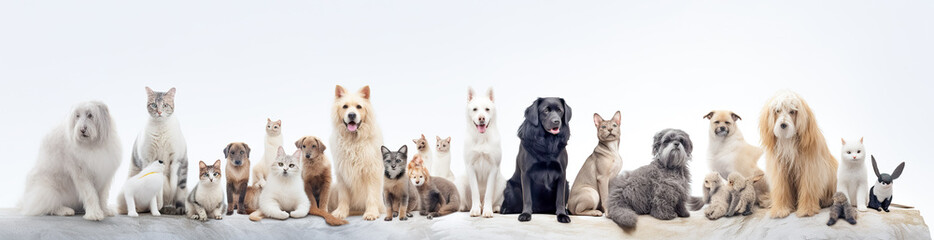 Fototapeta na wymiar Group of cats and dogs in front of white background