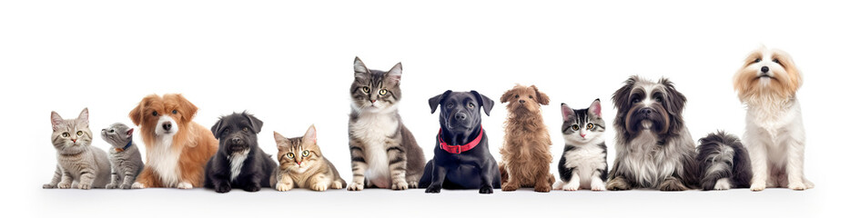 Obraz premium Group of cats and dogs in front of white background