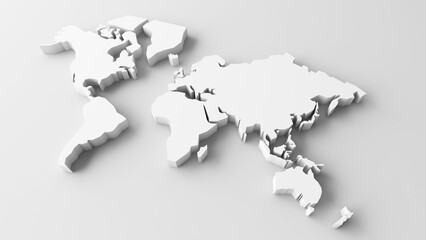 Minimal world map, flat 3d world map illustration, white background world map, 3d rendering - obrazy, fototapety, plakaty