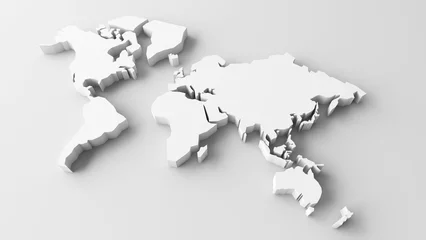 Photo sur Plexiglas Carte du monde Minimal world map, flat 3d world map illustration, white background world map, 3d rendering