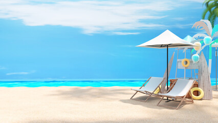 Beach chair and beach observatory,vacation travel on the beach,Lifeguard,enjoy summer,3D rendering