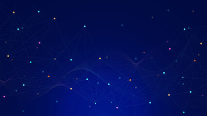 Fototapeta premium Abstract connected colorful points and lines or triangle space low poly. Big data visualization, network connection and communication technology background.