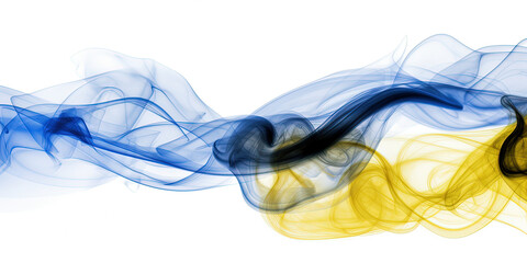 Blue and Yellow Smoke Contrast in Ukrainian Flag Colors on White Background