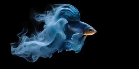 Fototapeta premium Blue Golden Fish with Smoky Tail