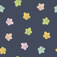 Cute hand drawn seamless vector pattern with colorful autumn leaves. Vintage seasonal design. Floral scandi background for apparel, packaging, wrapping paper, textile, fabric, wallpaper, gift.