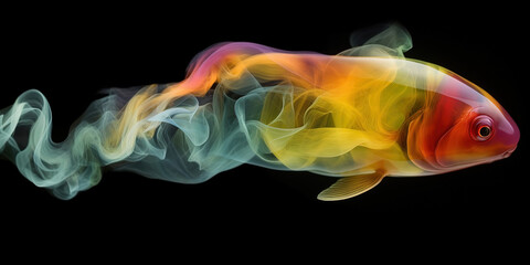 Colorful Smoke in Fish Shape on White Background