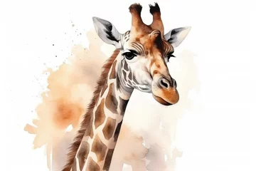 Gordijnen watercolor painting illustration of cute giraffe face © Ievgen Skrypko