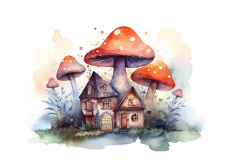 magical fabulous wooden houses under big mushroom from storytale