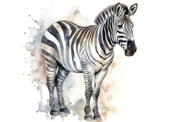 Fototapeta na wymiar watercolor painting illustration of beautiful Wild zebra