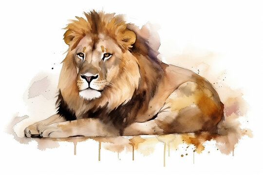 watercolor painting illustration of Majestic and proud lion