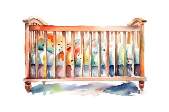 watercolor paintings of baby cot on a white background