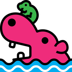 hippopotamus and frogcartoon filled outline for decoration, website, web, presentation, printing, banner, logo, poster design, etc.