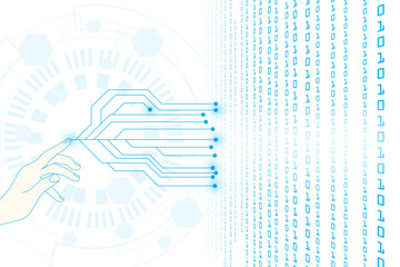 hand touch security circuit lines technology abstract. code protection by hand touch futuristic innovation background.