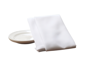 A white napkin used in a restaurant with a mock-up design is shown alone. A folded textile towel template is also displayed, with a clear design suitable for branding and logos in a cafe setting. This