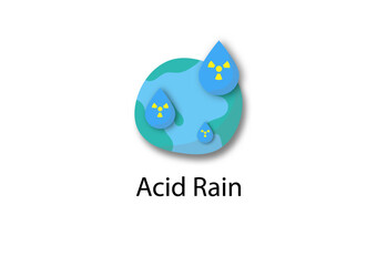 Acid rain and air pollution concept. Dangerous water drops with earth on white background. Global environmental problems.
