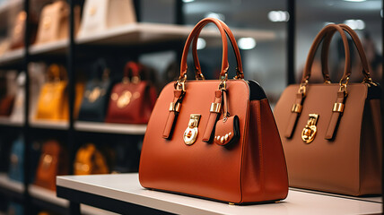 Close-Up of Exquisite Handbags in a Boutique. Generative AI