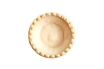 Unfilled tartlet shell isolated on white background. Empty tartlet cup. Isolated pastry shell for dessert innovation, top view