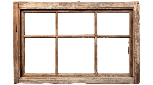 Fototapeta An authentic old window frame from a house, separated from its surroundings and placed on a plain white background.