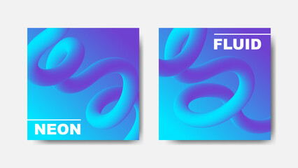 2 abstract posters with neon fluid gradient waves
