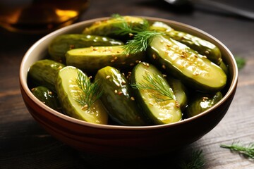 Homemade fermented pickled cucumbers in a plate.