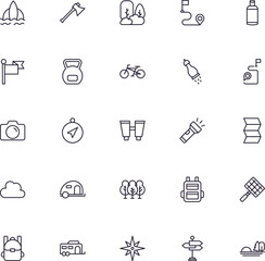 Travel icon set. Collection of outdoor activity sign for web design, UI design, mobile app, etc. Relax outline icon. Camping black pictogram on white background.