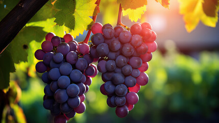 Grapes of Spring. Branch Laden with Purple Fruit Amid Nature's Blur. Generative AI