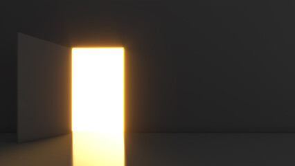 Fototapeta na wymiar doors of opportunity and discovery key to success in goals Open the door to find a light that shines in the dark.,3D rendering