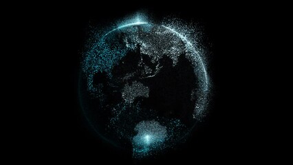 This is a stock motion graphic that shows an overlay of a digital projection of the planet Earth.