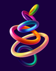 Colorful 3D rings on dark background. Abstract geometric illustration.