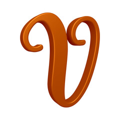 3D brown alphabet letter v for education and text concept