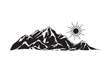 Mountain with sunrises vector illustration, landscape mature silhouette element outdoor icon snow ice tops 