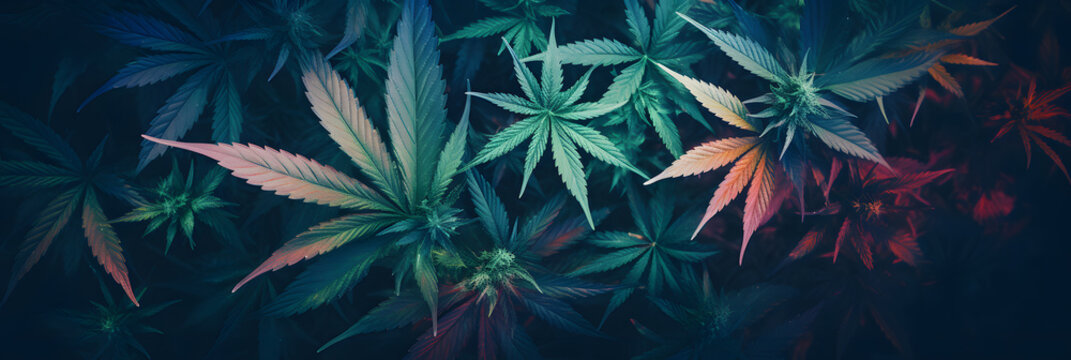 Cannabis leaf plants on a dark background created with Generative AI technology