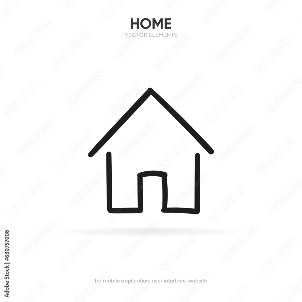 Poster hand draw minimal modern home, homepage, base, main page, house push button icon emblem symbol, sign