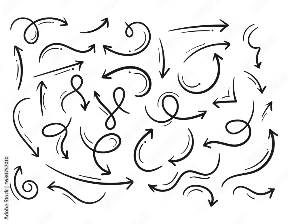 Fototapete Hand drawn arrows collection Set simple flat arrows isolated on white background. Arrow mark icons and arrow paint. Stock vector. EPS10.